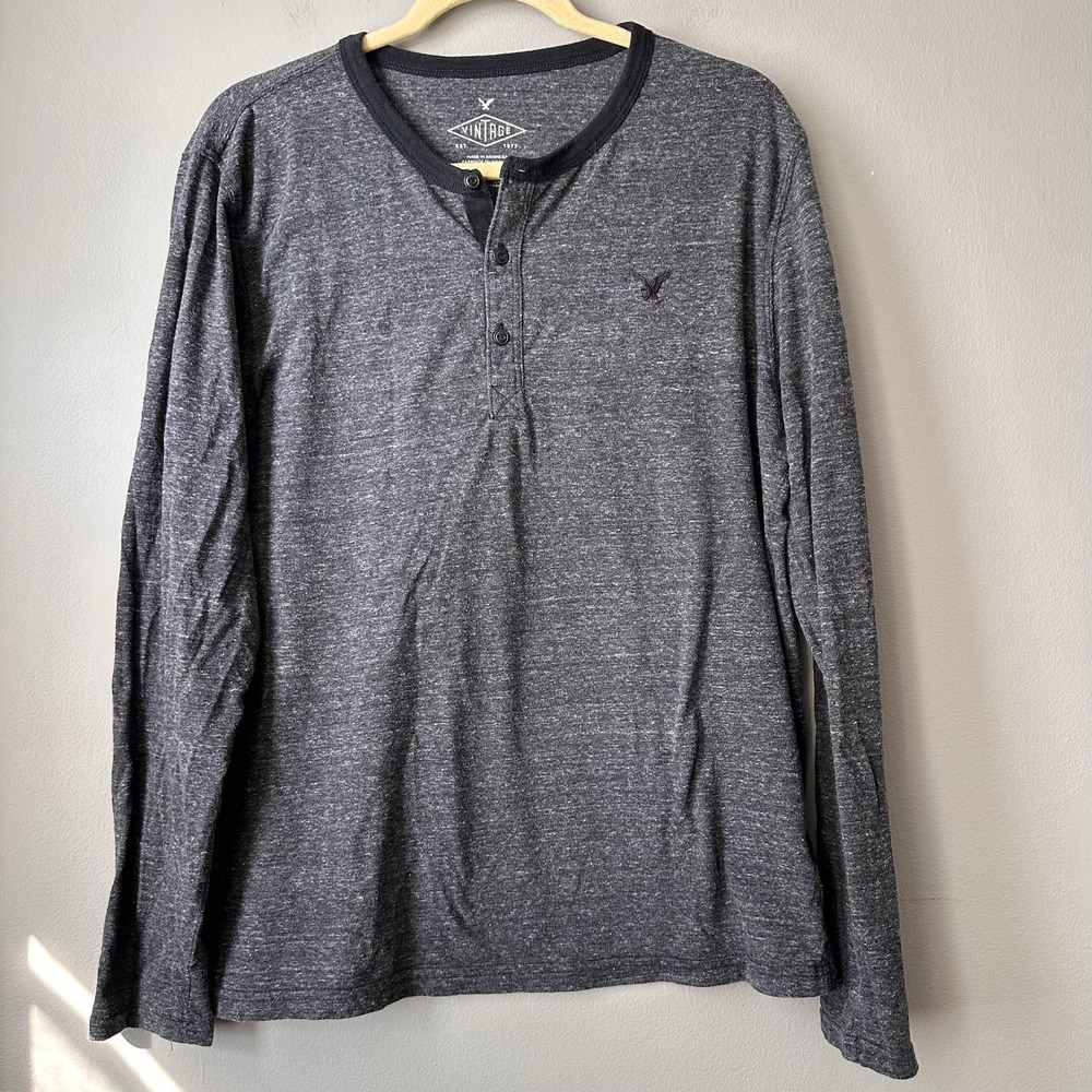 American Eagle Outfitters Shirt Mens Medium Gray Long Sleeve Henley Knit Soft